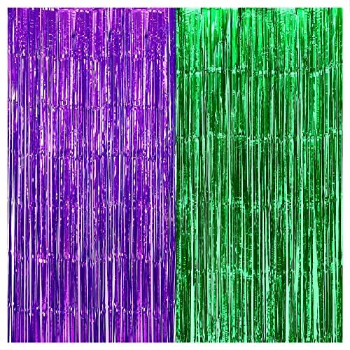 Xtralarge, וילון שוליים ירוק וסגול סגול - 8x12.8 רגל, חבילה של 4 | רקע שוליים סגולים וירוקים